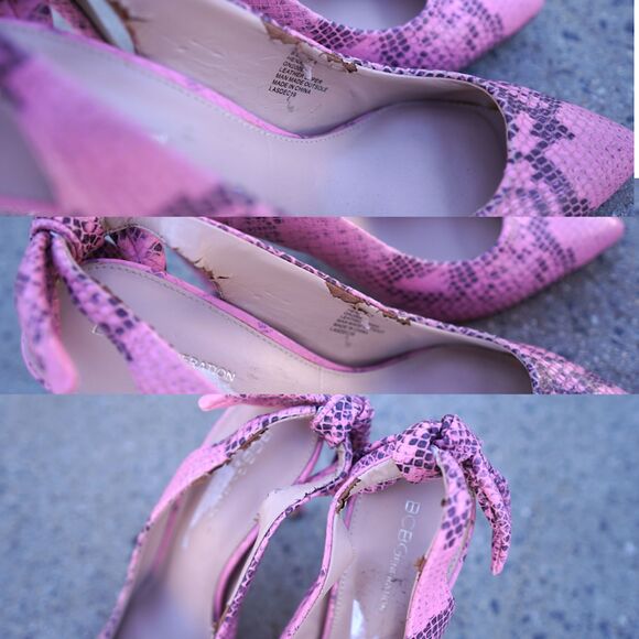 BCBGeneration Henaya Pink Snake Print Slingback Heels 9.5M Bow Detail - Picture 7 of 13